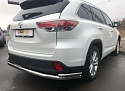 Защита заднего бампера угловая большая двойная d60/42 мм для Toyota Highlander III (U50) Рестайлинг