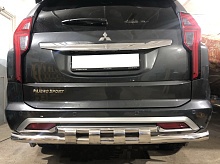Защита заднего бампера двойная с перемычками d60/42 мм для Mitsubishi Pajero Sport III Рестайлинг
